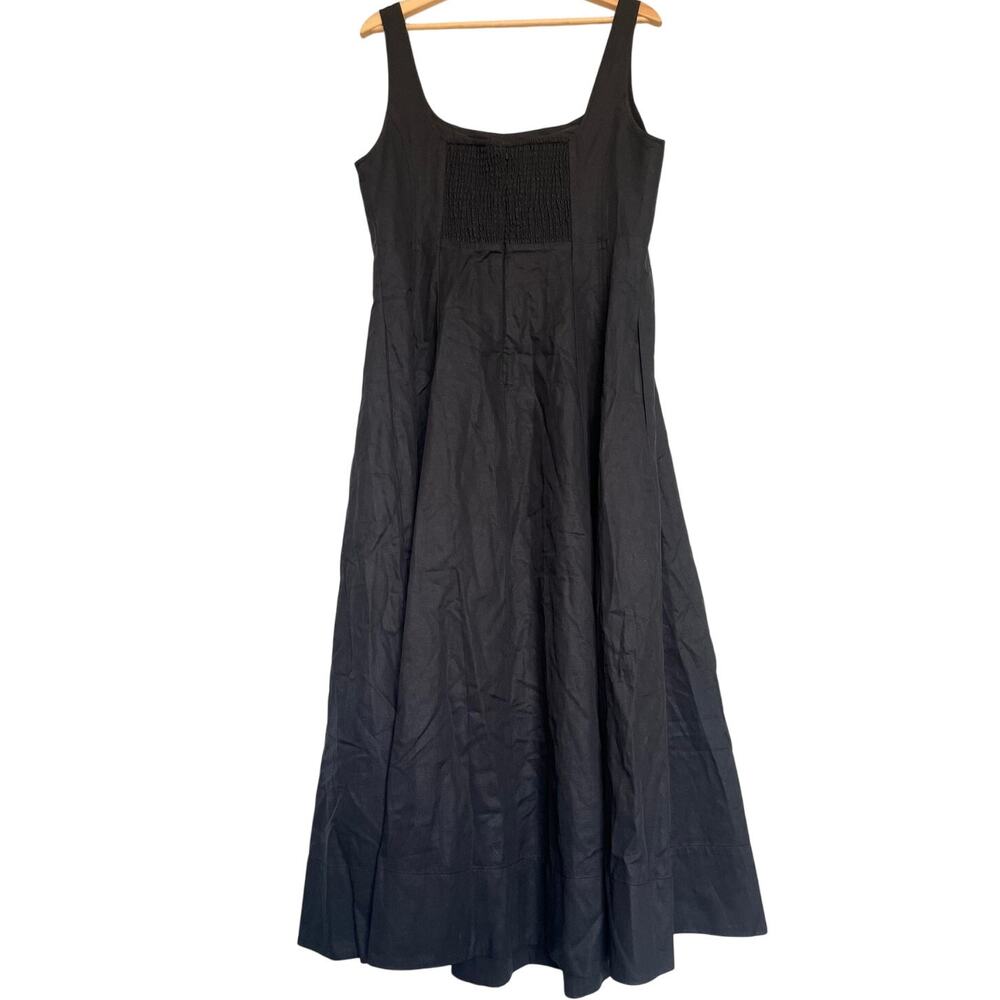 Madewell Plus‎ Seamed Square-Neck Midi Dress Smocked Back Black Pockets Size 14 - Picture 8 of 13